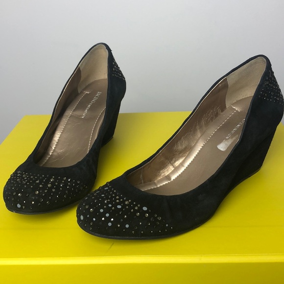BCBG Generation Black Trinity Suede Sparkly Wedge Pumps Size 8.5 - Picture 2 of 13